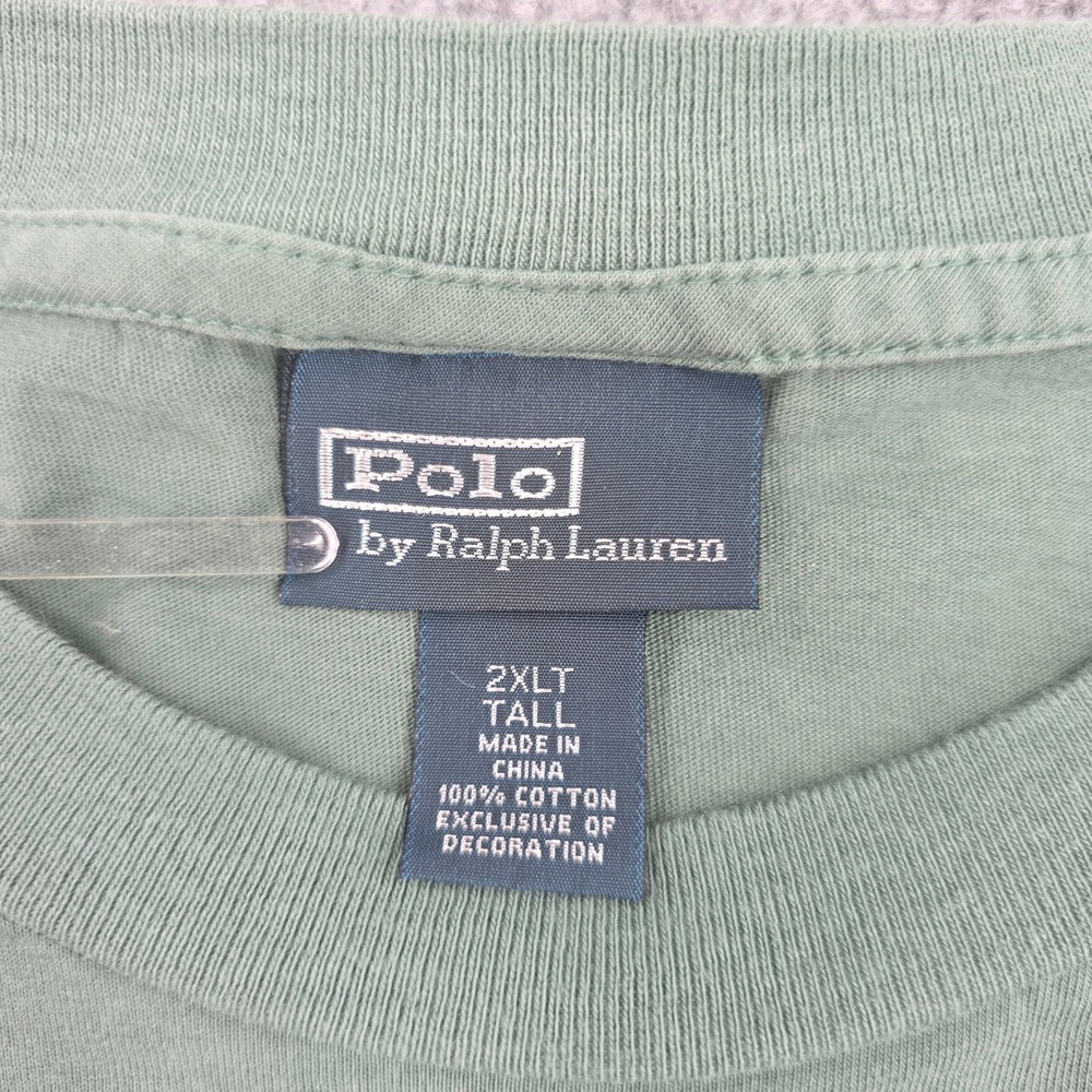 Polo Ralph Lauren Mens 2XLT Sage Green Pocket T-Shirt Orange Pony Logo Cotton - Picture 5 of 6